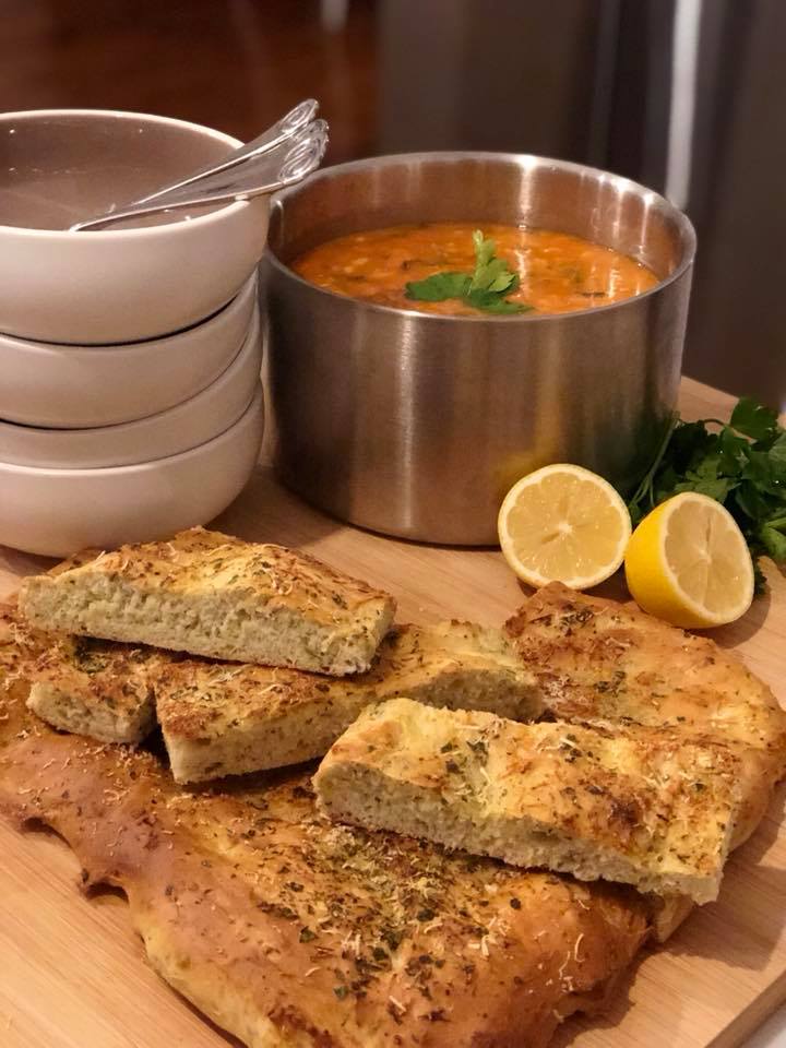 5 Herb & Garlic Focaccia with Soup