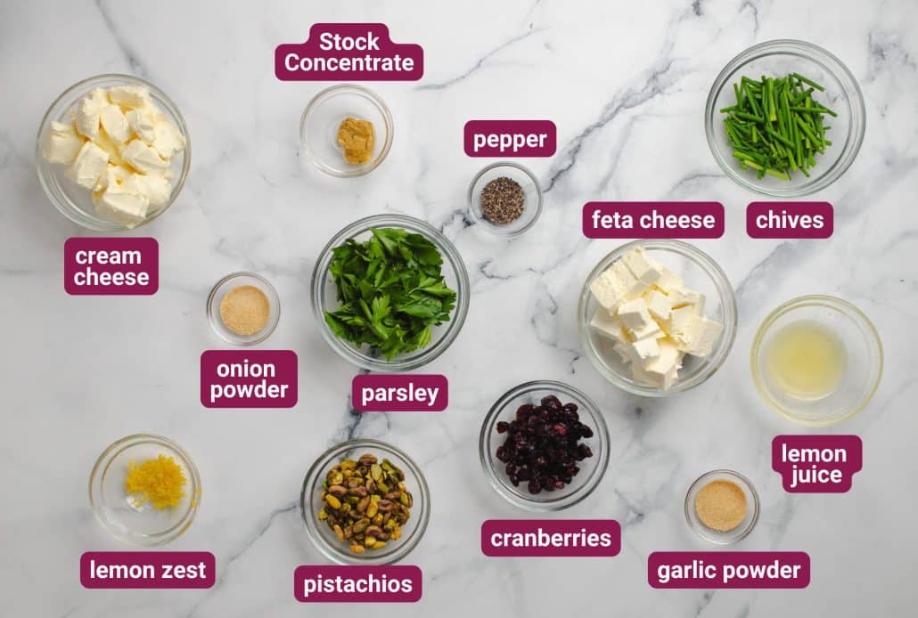 skinnymixers Lemon Herb Feta Cheese balls ingredients