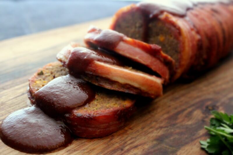 skinnymixer's Bacon Wrapped Meatloaf with Smokey BBQ Sauce