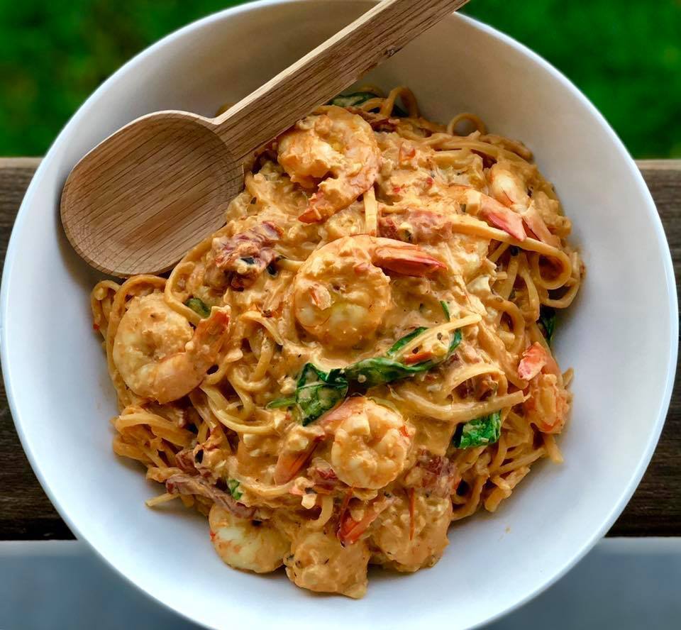 Creamy Tuscan Prawn Linguine 