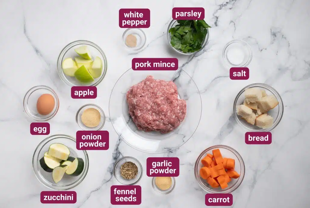 Skinnymixer's Pork & Fennel Sausage Roll Filling ingredients