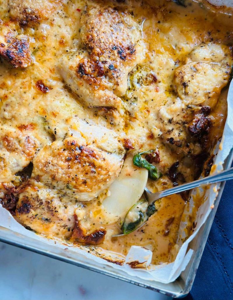 Guest Recipe: Jodi's Creamy Tuscan Chicken Potato Bake - Skinnymixers