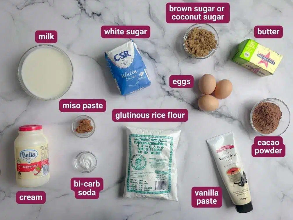 What you will need to make the Miso Caramel Mochi Brownies