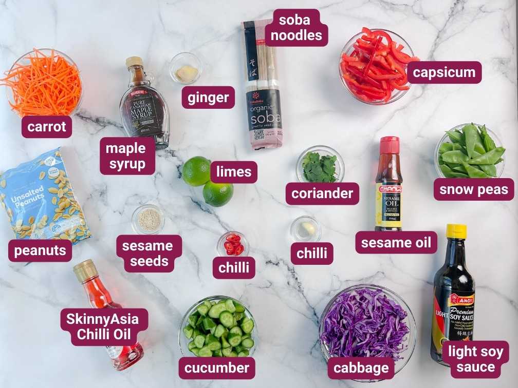 What you will need for the Rainbow Soba Salad