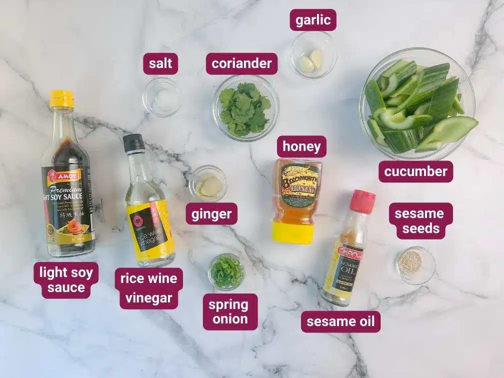 What you will need to make the Smashed Cucumber Salad from SkinnyAsia