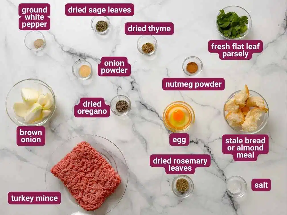 Ingredients for Turkey Stuffing Meatballs