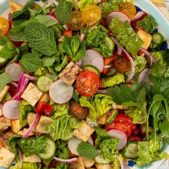 Skinnymixers Air Fryer Fattoush Salad from SkinnyMediterranean.