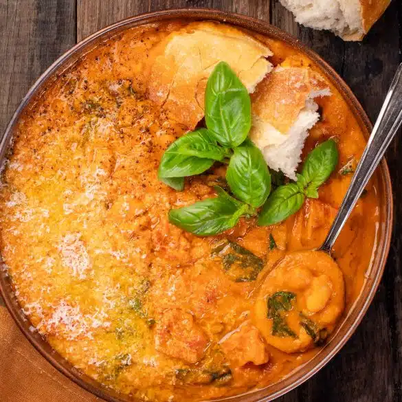 Skinnymixers Creamy Tomato White Bean Stew from SkinnyMediterranean.