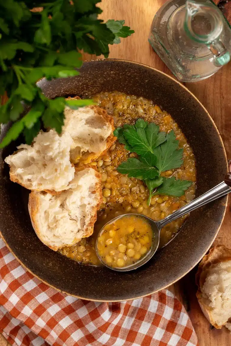 Skinnymixers Fakes Greek Lentil Soup from SkinnyMediterranean.
