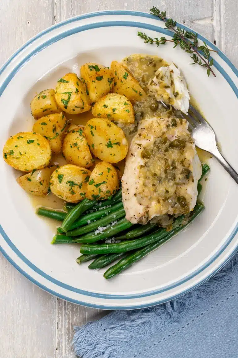 Skinnymixers Italian Fish Piccata All in One Dinner from SkinnyMediterranean.