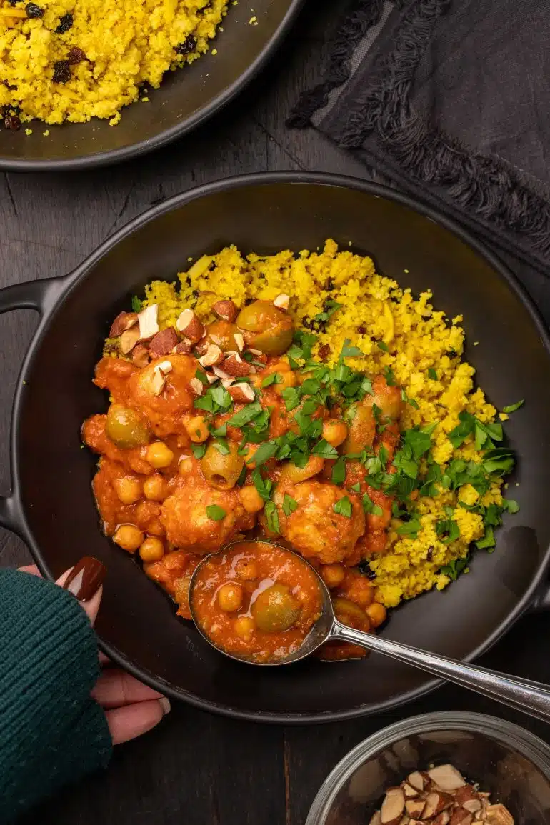 Skinnymixers Moroccan Chicken Meatball in Tomato Sauce from SkinnyMediterranean.