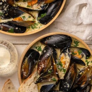 Skinnymixers Moules Marinieres Mussels in White Wine Sauce from SkinnyMediterranean.