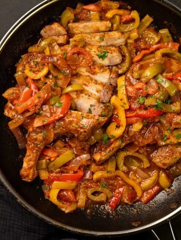 Skinnymixers Pork Chop with Peperonata from SkinnyMediterranean.