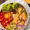 Chicken Souvlaki Spinach Rice Bowl with Spicy Feta Dressing