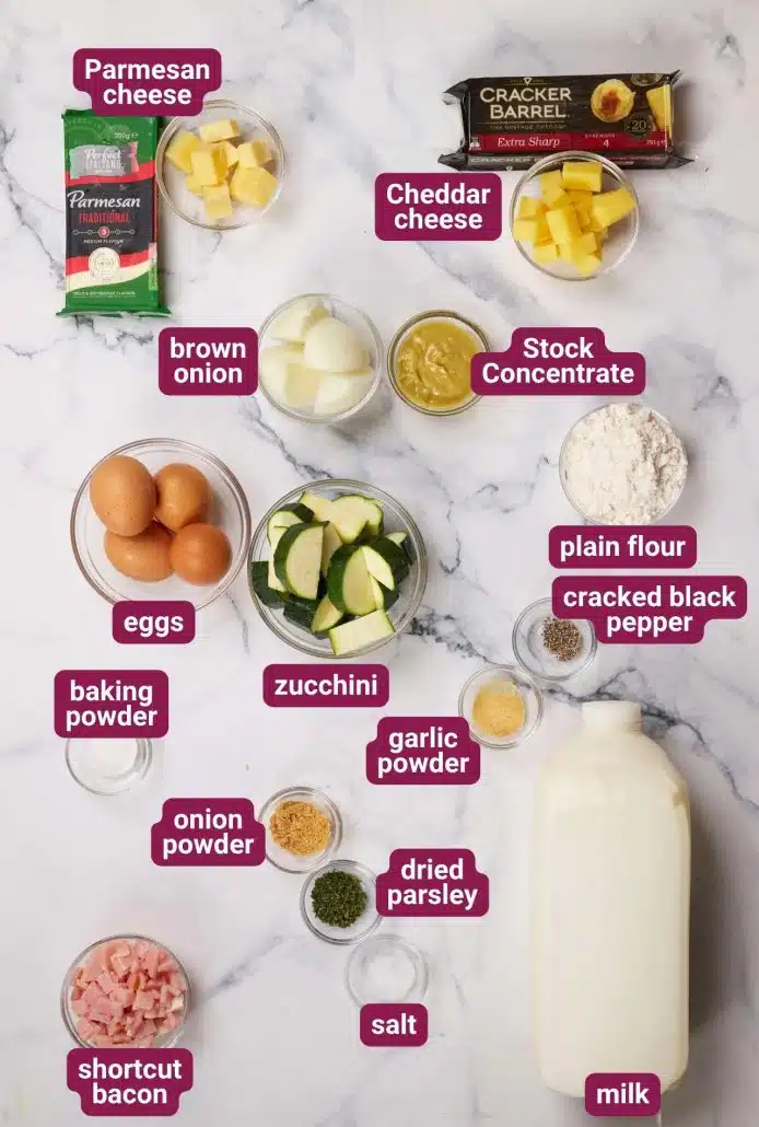 What you will need to make Bacon, Cheese & Zucchini Slice from Dinners 4