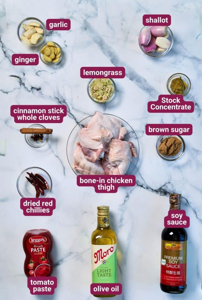 What you will need to make Malaysian Spicy Red Chicken (Ayam Masak Merah) from SkinnyAsia2